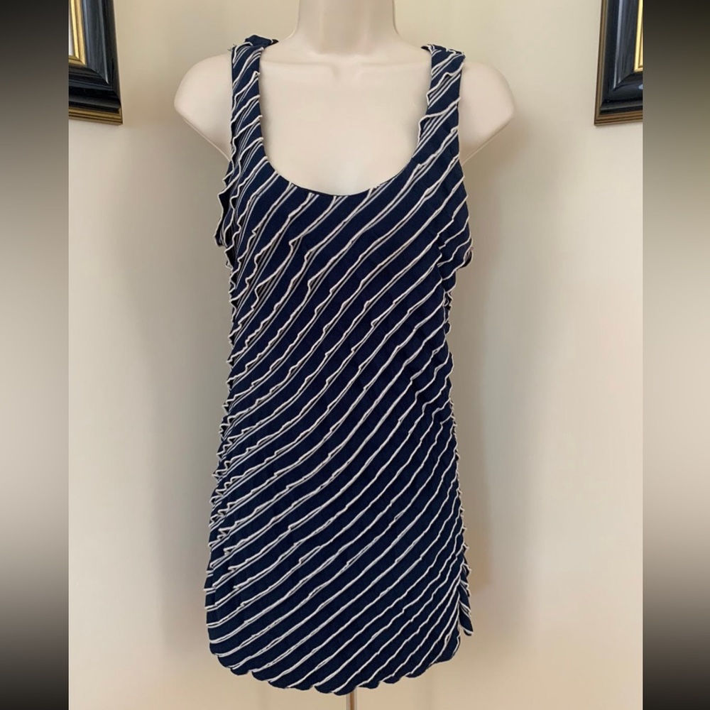 Rachael & Chloe Women's Navy White Layered Tunic Top Blouse Dress Size M